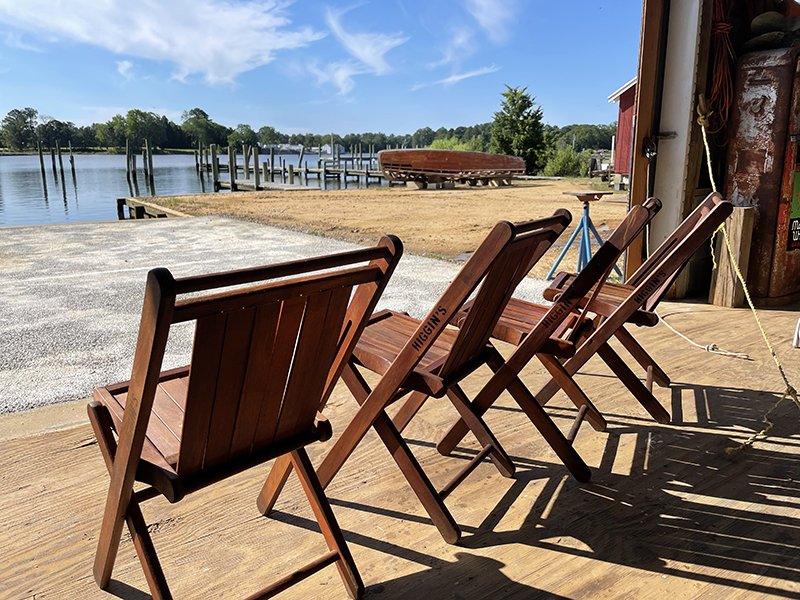 A PLACE TO SIT - Original Higgin's factory chairs. Higgin's boat company was famous for many PT boats built during WW2.