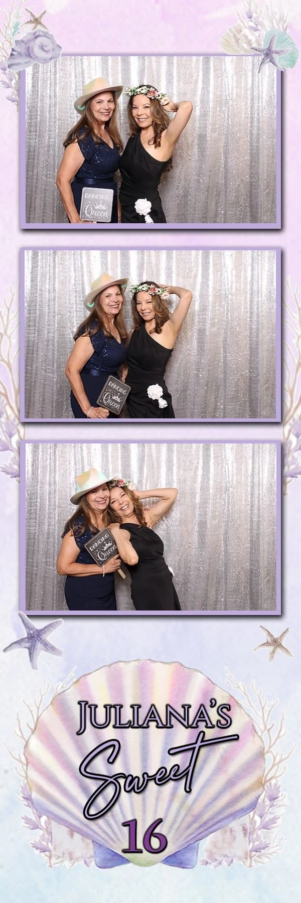 Guests using fun photo booth props at Il Villaggio