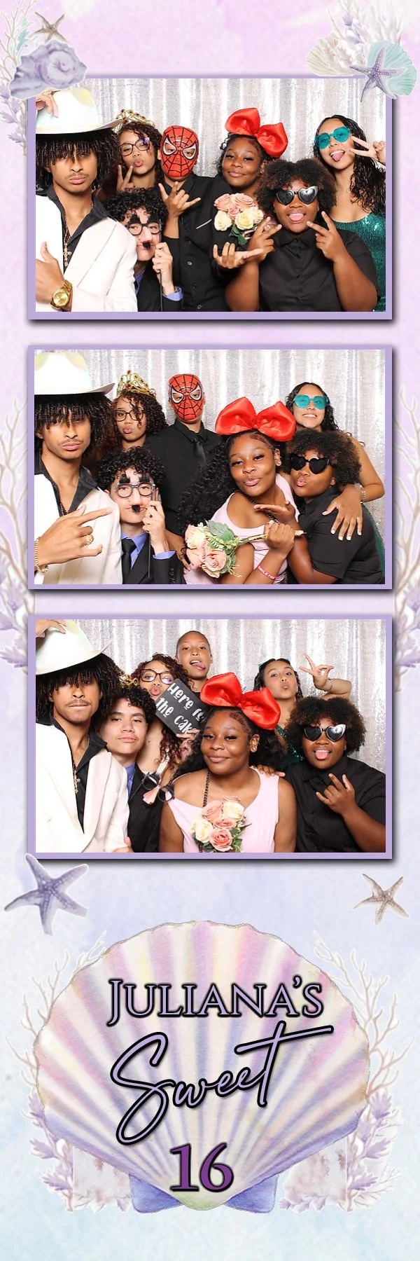 Silver sequin photo booth backdrop at a Bergen County Sweet 16