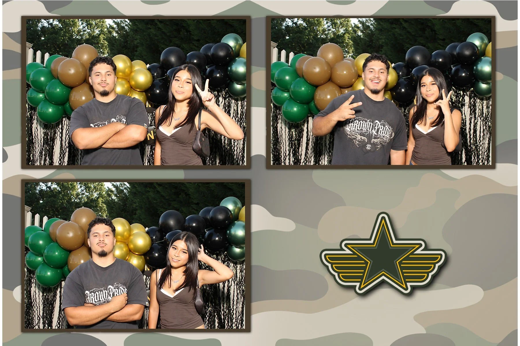 Friends posing together at a military send-off party