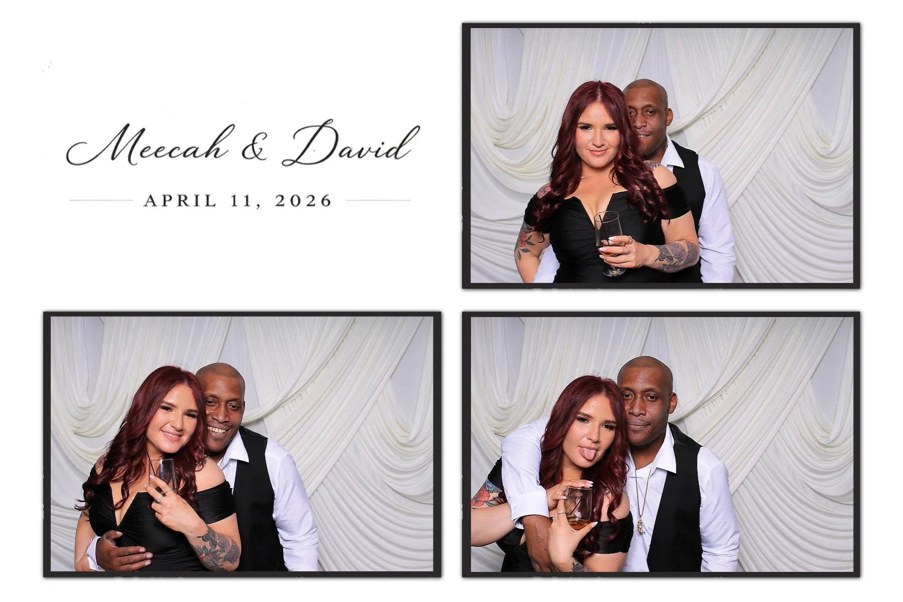 Draped fabric wedding photo booth backdrop at Perona Farms