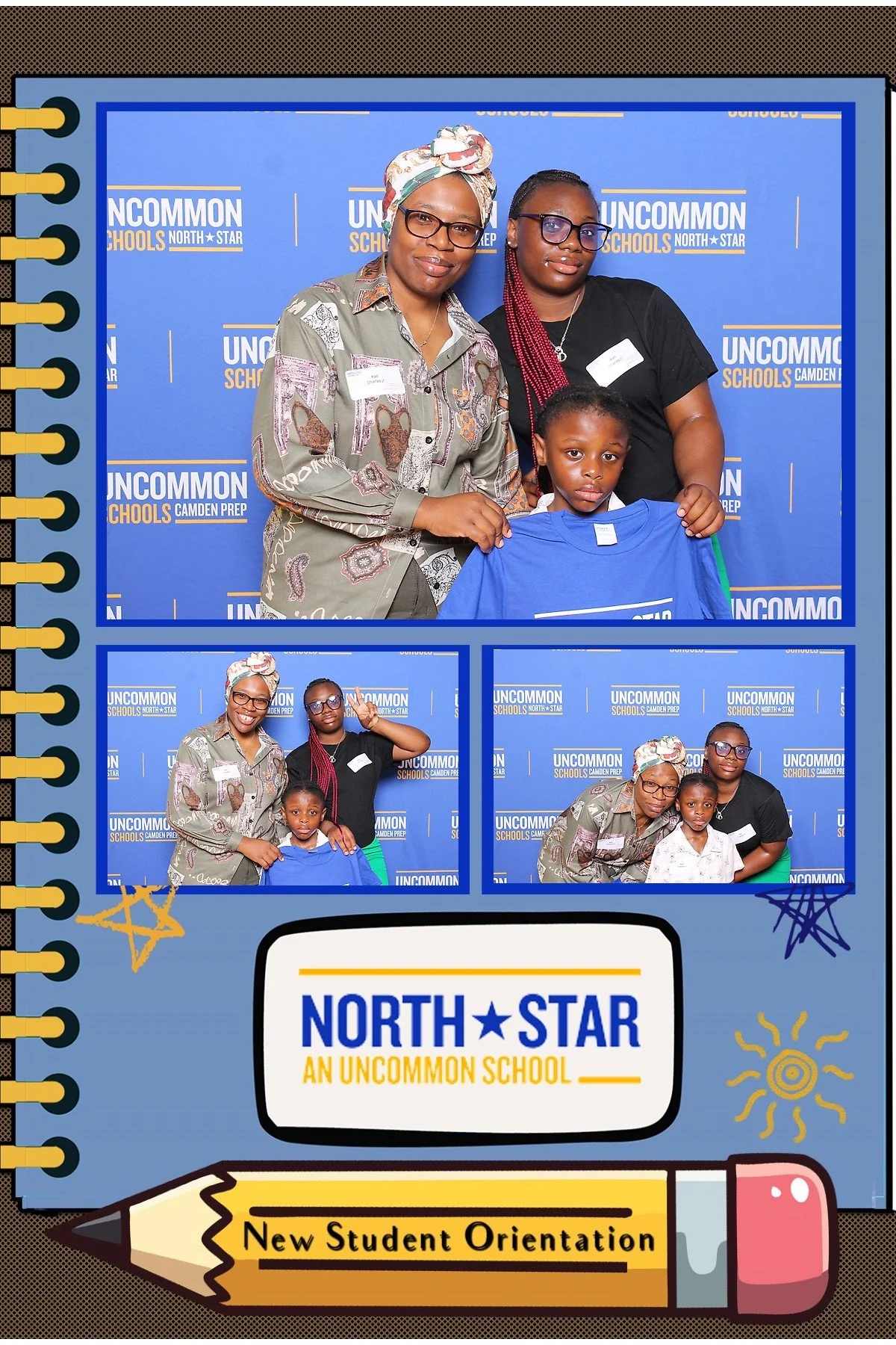 Students and families taking photos at school orientation in Newark, NJ