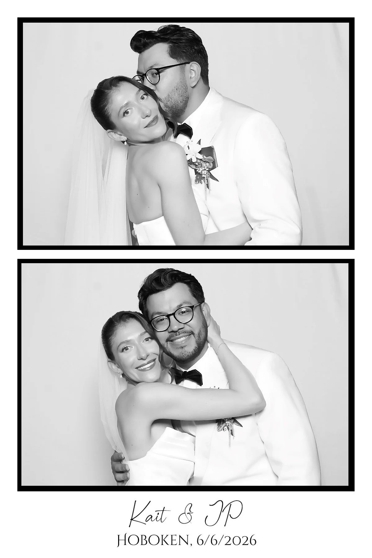 Bride and groom using a glam photo booth at Sweven in Hoboken