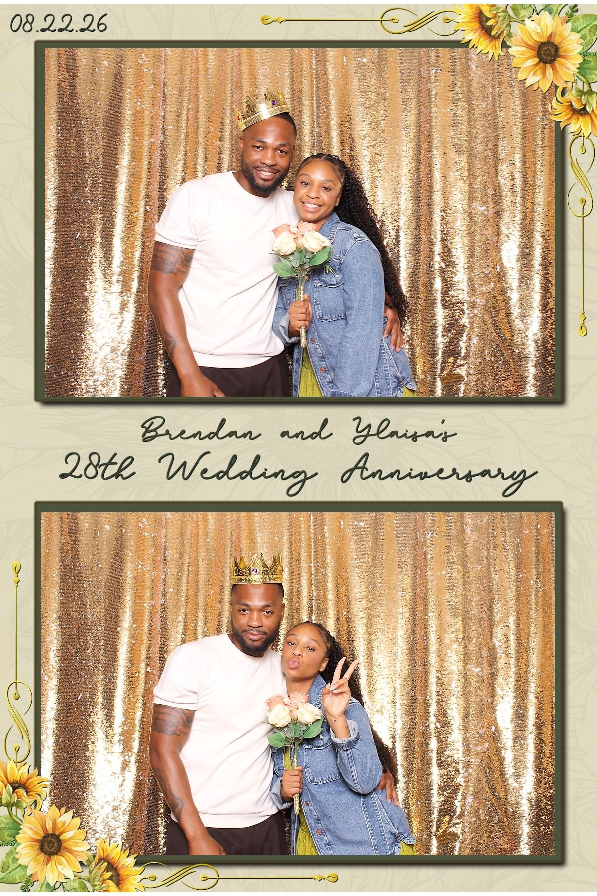 Couple celebrating wedding anniversary with digital photo booth in Newark NJ