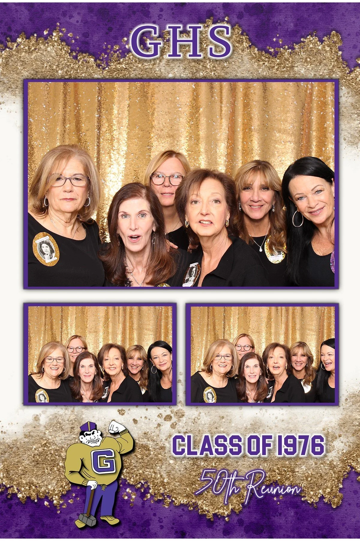 Classmates taking photos at 50th high school reunion in Garfield