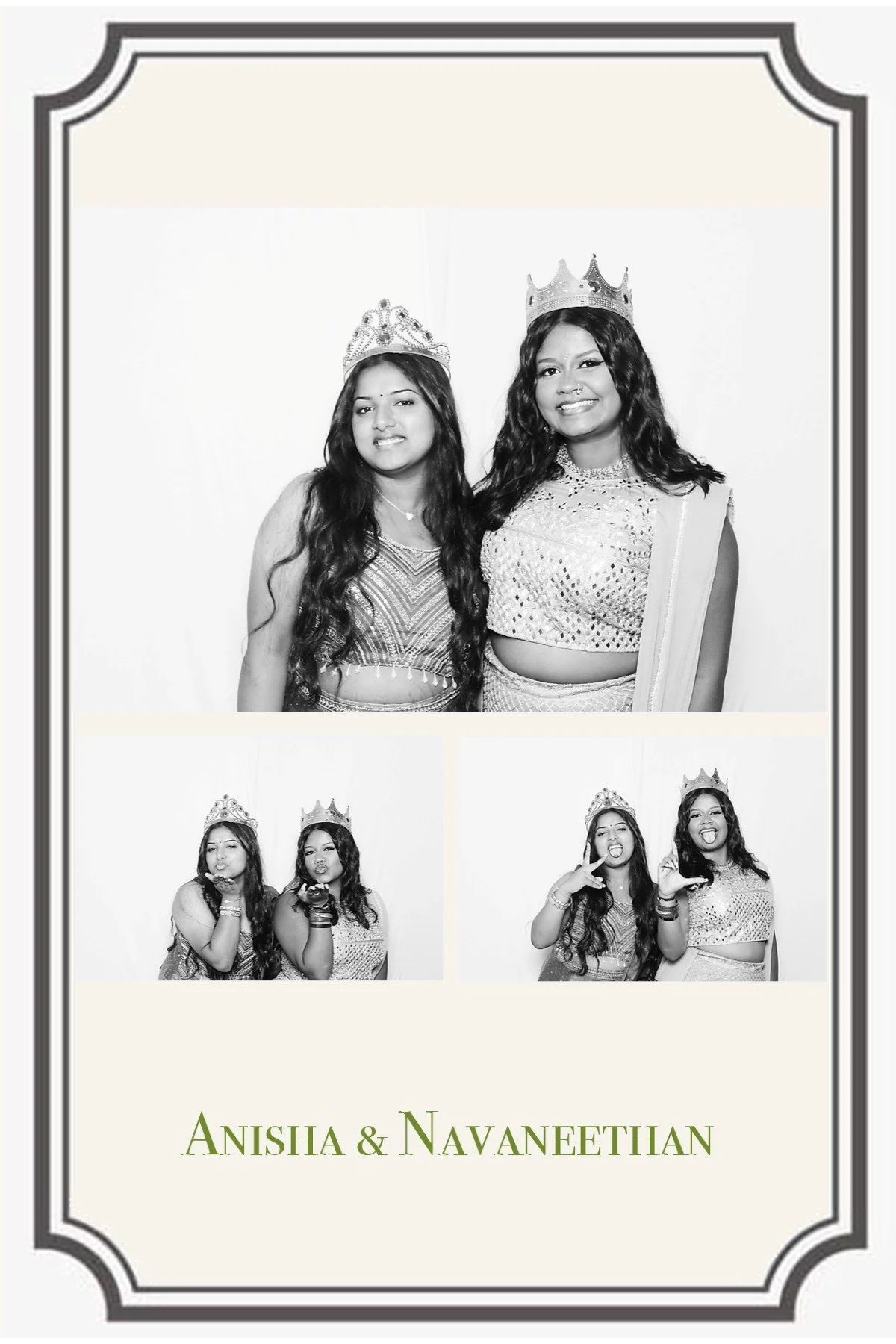 Black-and-white wedding photo booth picture