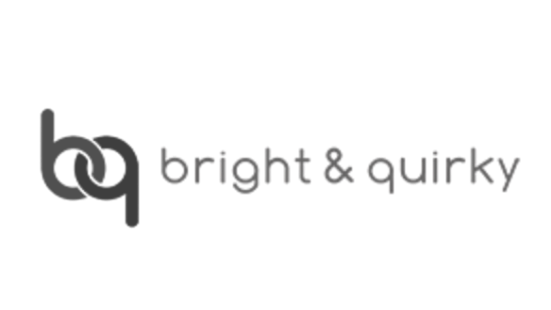 Bright & Quirky logo with the words "bright & quirky" in lowercase gray letters to the right of a stylized, dark gray lowercase "b" and "q" intertwined.