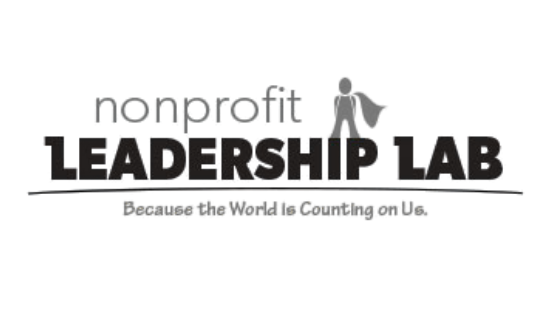 Logo for Nonprofit Leadership Lab featuring a child figure holding a cape, with the text 'nonprofit LEADERSHIP LAB' and smaller text below, 'Empowering Future Leaders'.