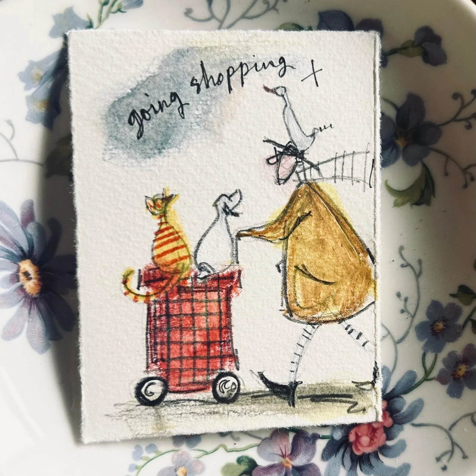 'Going Shopping' TINY ORIGINAL Drawing - Available 11th March at 7pm
