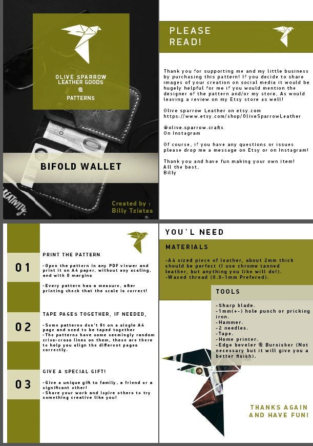 W1 - BIFOLD WALLET - OLIVE SPARROW CRAFTS