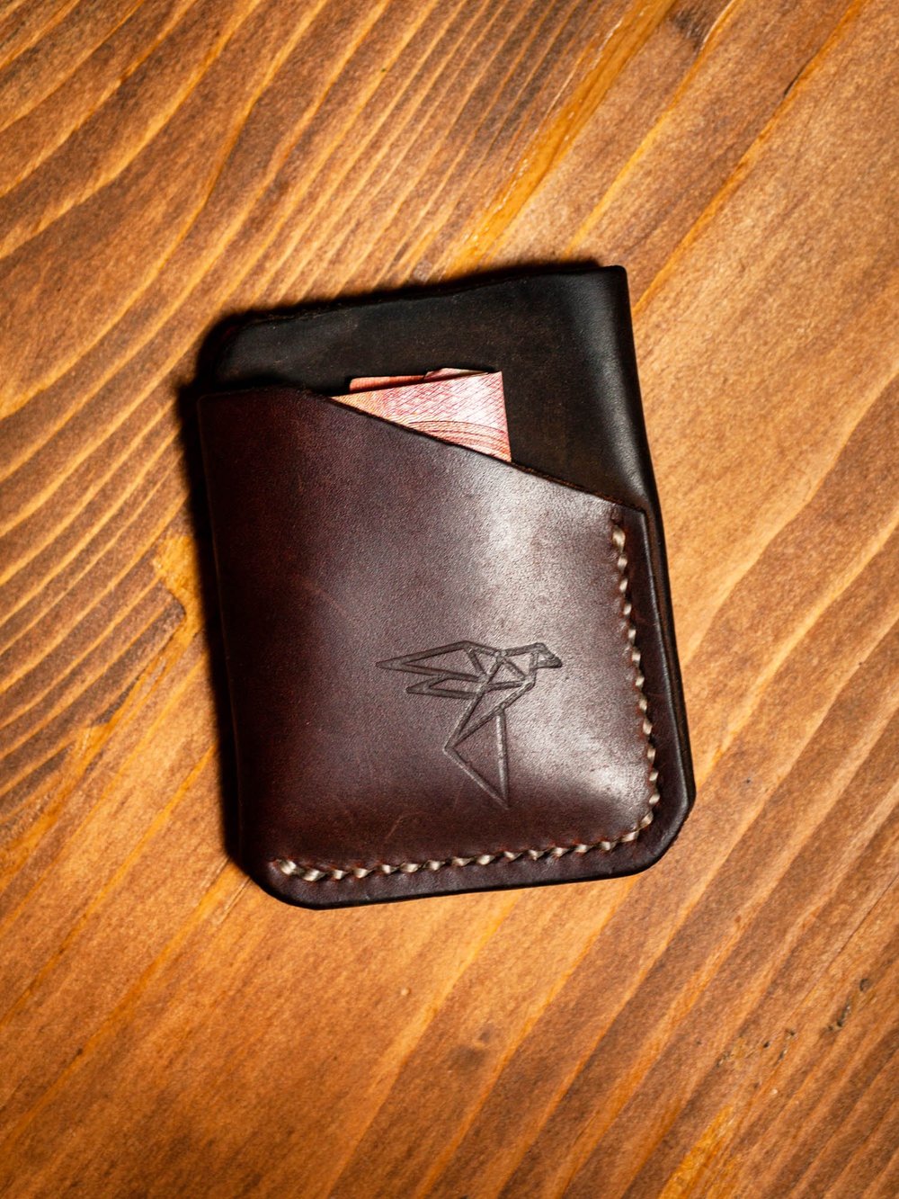 Outline' Wallet - Handmade Leather Wallet (Olive / Orange)