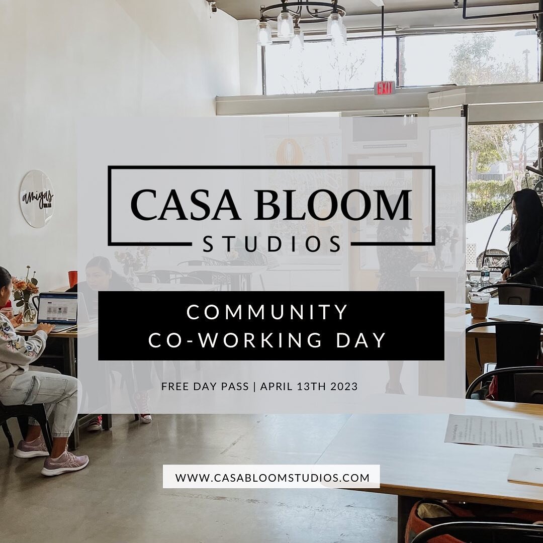 We are happy to open our doors for a FREE community co-working day. 

Mark your calendars and join us!

🗓: April 13, 2023
🕰: 9am-2pm
Hosted by: @bykarissamraya 

Subscribe to receive news and updates at www.casabloomstudios.com

RSVP is required du