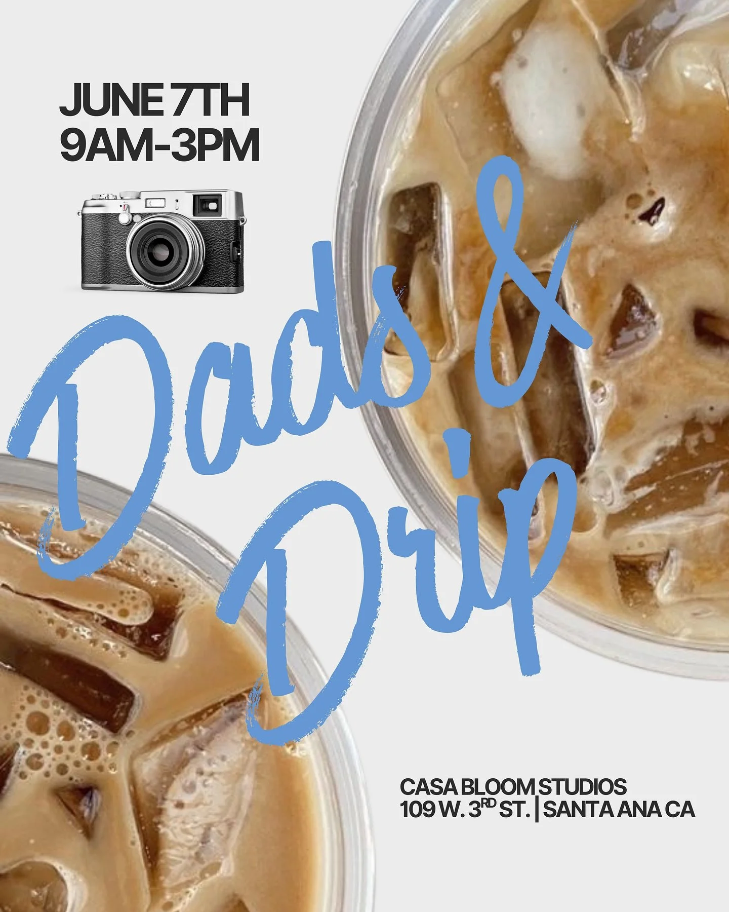 Join us for 'Dads &amp; Drip' ☕️ 📸 as we celebrate fatherhood in style! 

Enjoy:

☕️: @brewskieebrews 
📸: @priscilla.mancilla 

Capture the essence of being a dad and enjoy some cafecito. 

🗓: June 7th 
🕰: 9am-3pm
📍: 109 W. 3rd St. Santa Ana Ca 