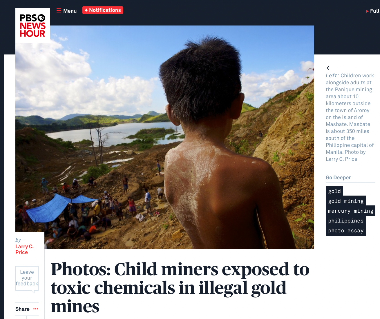 PBS Newshour. Child labor in gold mining camps in the Philippines.