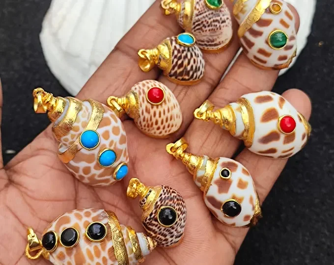 Seashell pendant with Bezel Set Gemstone