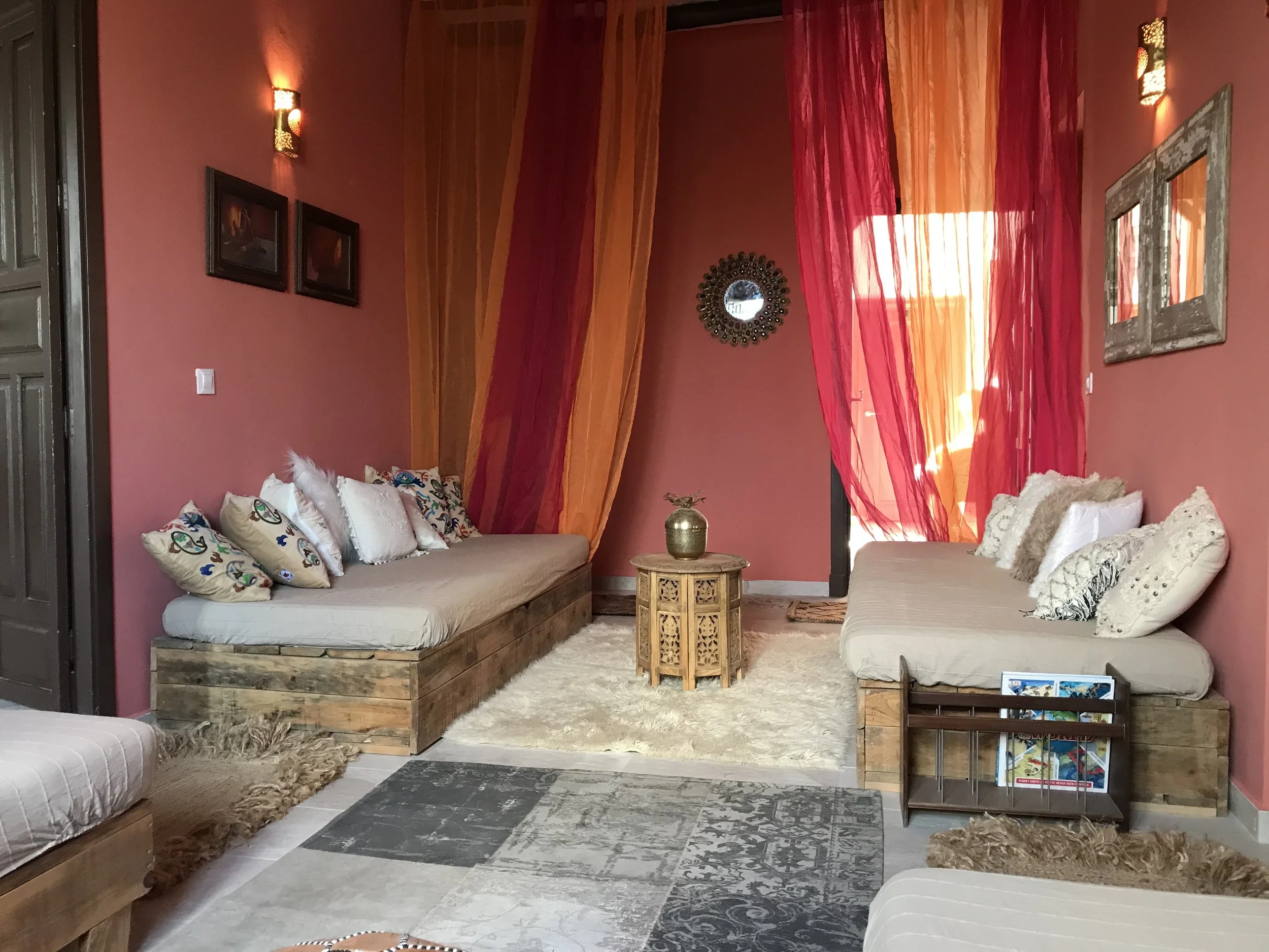 A cozy living room at a beautiful yoga retreat