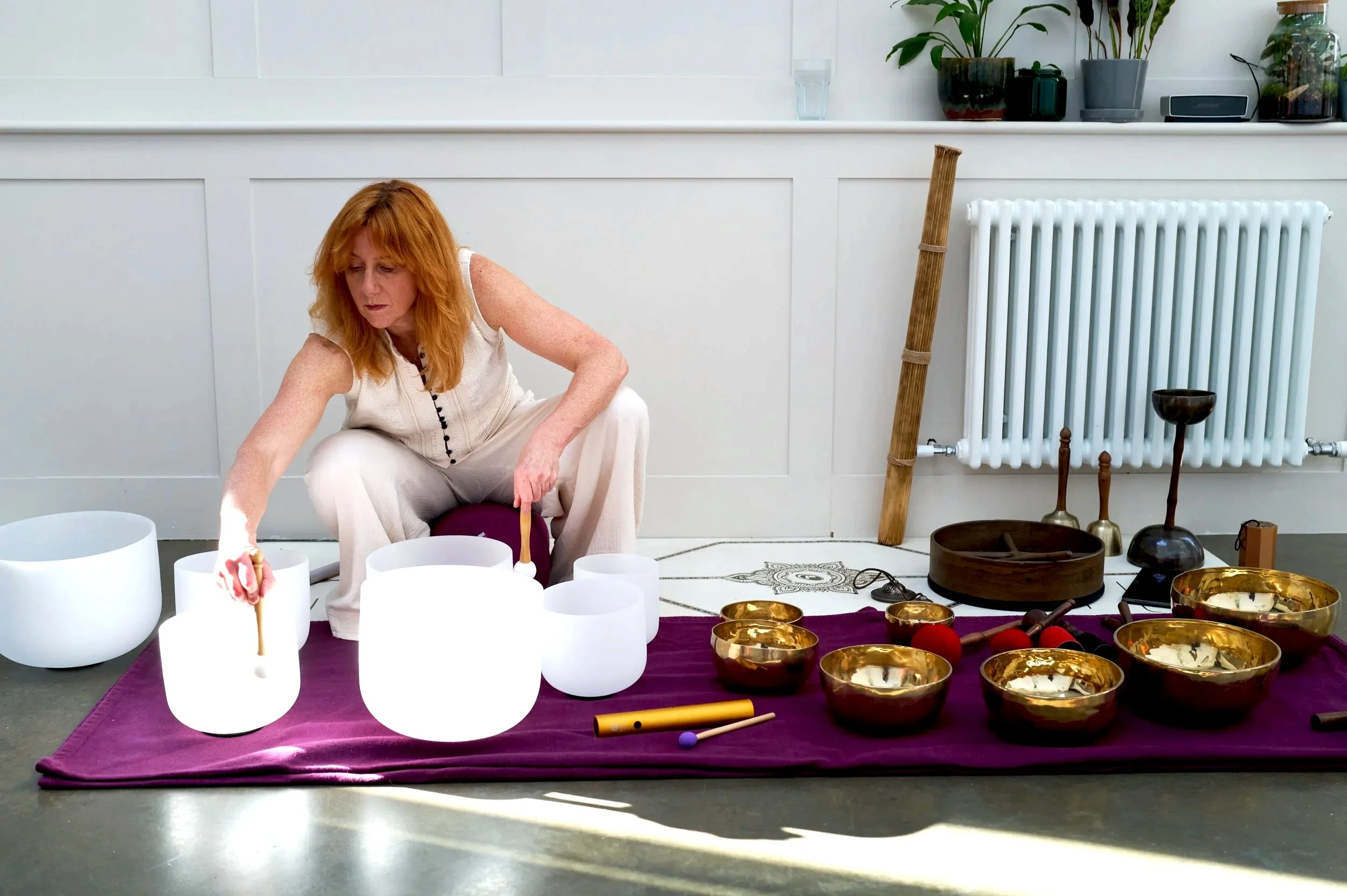 Corperate Sound Healing set up, at Yogabreathworks in London UK