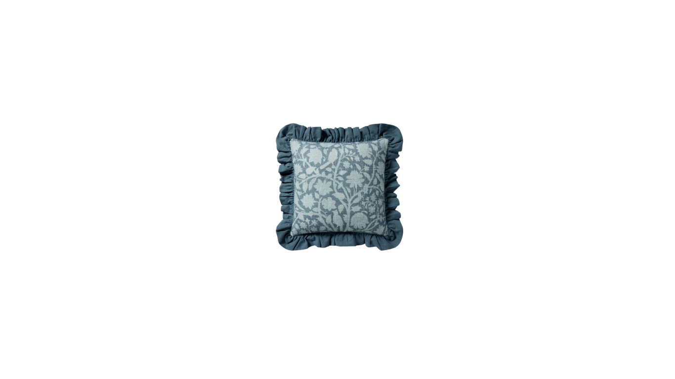 Blue Floral Ruffle Edge Pillow
