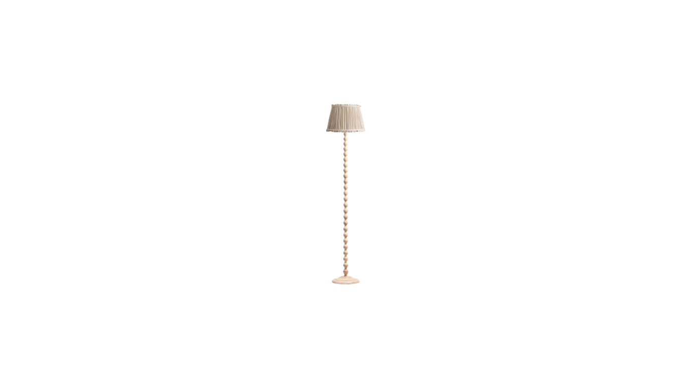 Neutral Bobbin Floor Lamp with Natural Ruffle Edge Shade