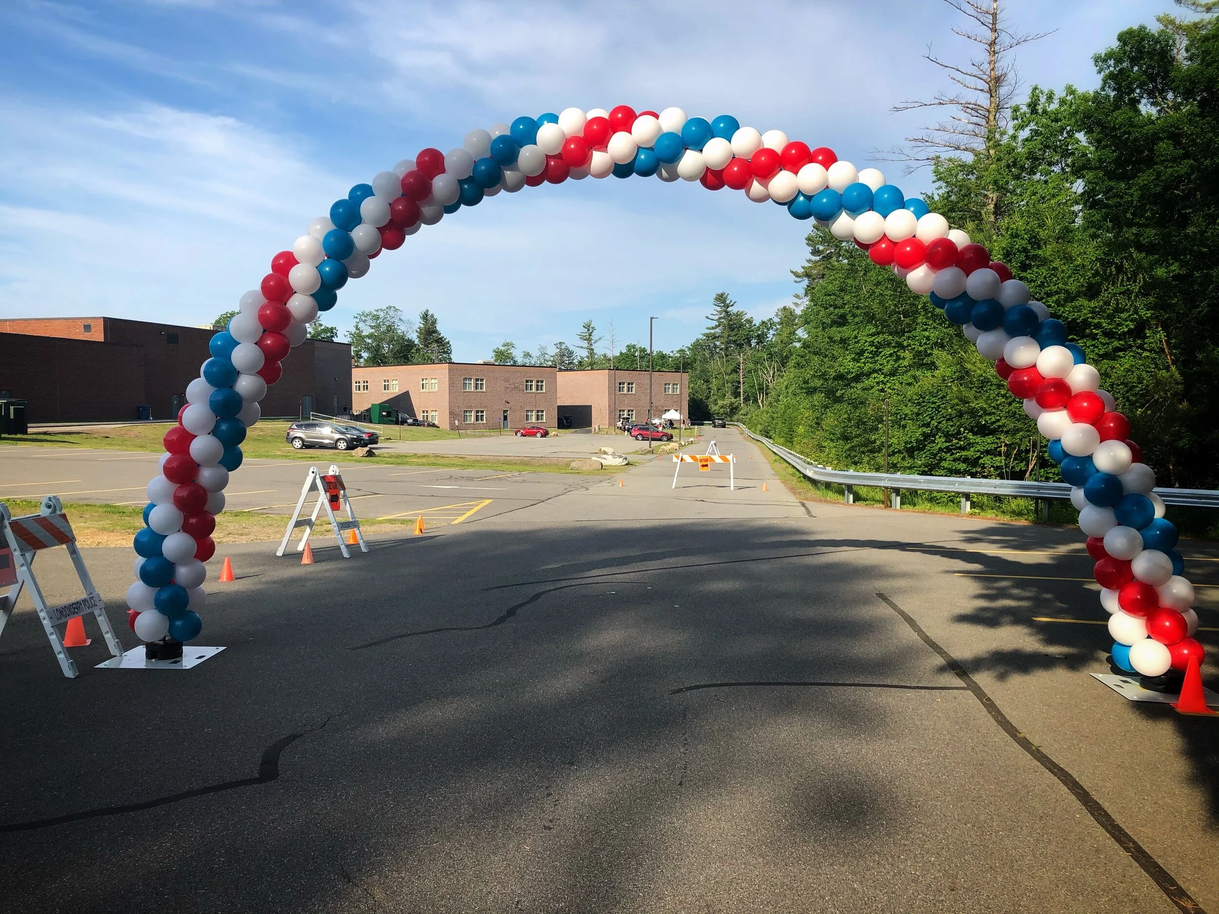 Red White and Blue Balloon Arch Installation by Silly Solutions, Boston Area Balloon Artist and Entertainment