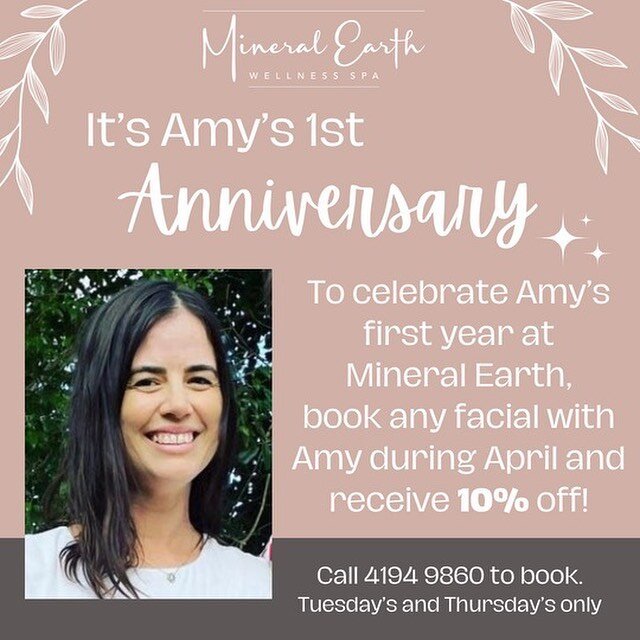 Fancy a facial this month? To celebrate Amy N&rsquo;s one year anniversary at Mineral Earth, you&rsquo;ll be treated to 10% off during the month of April only. 🥂 🧖&zwj;♀️ 💆&zwj;♀️ 

Bookings need to be made in person or on the phone. Pop in or giv