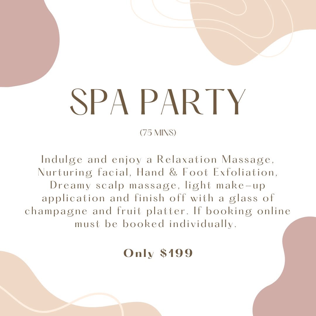 🎄✨ The holiday season is almost here, and what better way to celebrate than with a festive spa party? 🌟

Gather your friends for an indulgent escape! For just $199, enjoy 75 minutes of luxurious treatments, including:

💆&zwj;♀️ Relaxation Massage
