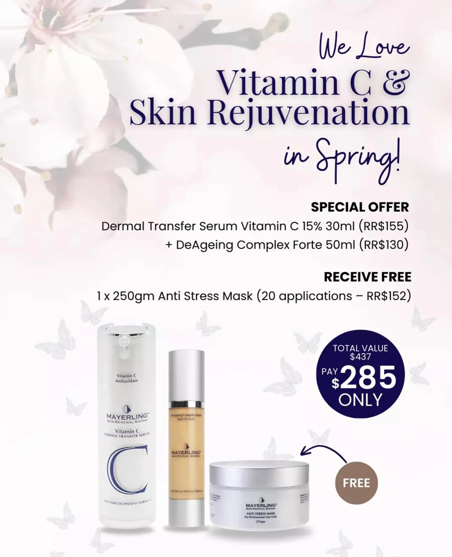 Spring has sprung and so has a new Mayerling promotion! 🫶 This one is a cracker! Purchase a  Vitamin C, De Ageing face & neck cream and receive a free Anti stress mask. 😍
