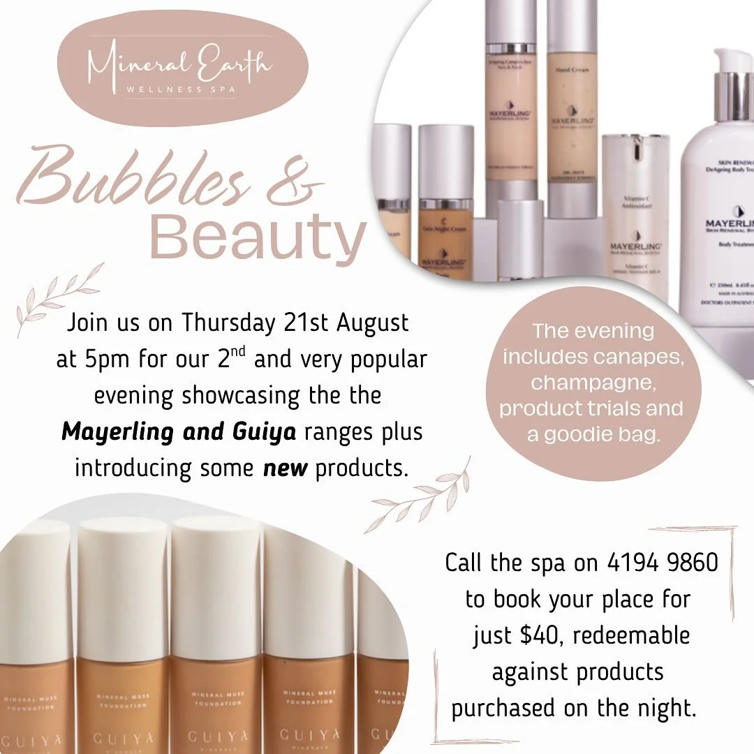 We only have four spots left for our Bubbles & Beauty night this Thursday the 21st of August. It’s always such a fun night. 
You’ll take home a goodies bag and get the opportunity to try our beautiful Guiya make-up range and learn mo