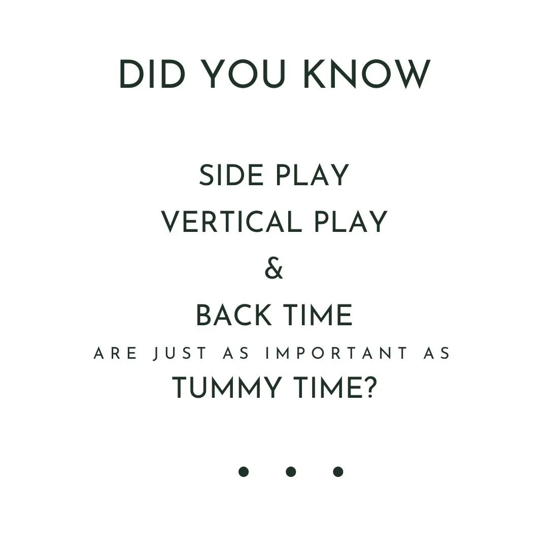 Different playtime positions provide unique benefits. Let's get those babies moving and exploring and let's help them do it comfortably. If your little one is struggling with milestones let's check them out for gentle bodywork, some basic at-home exe