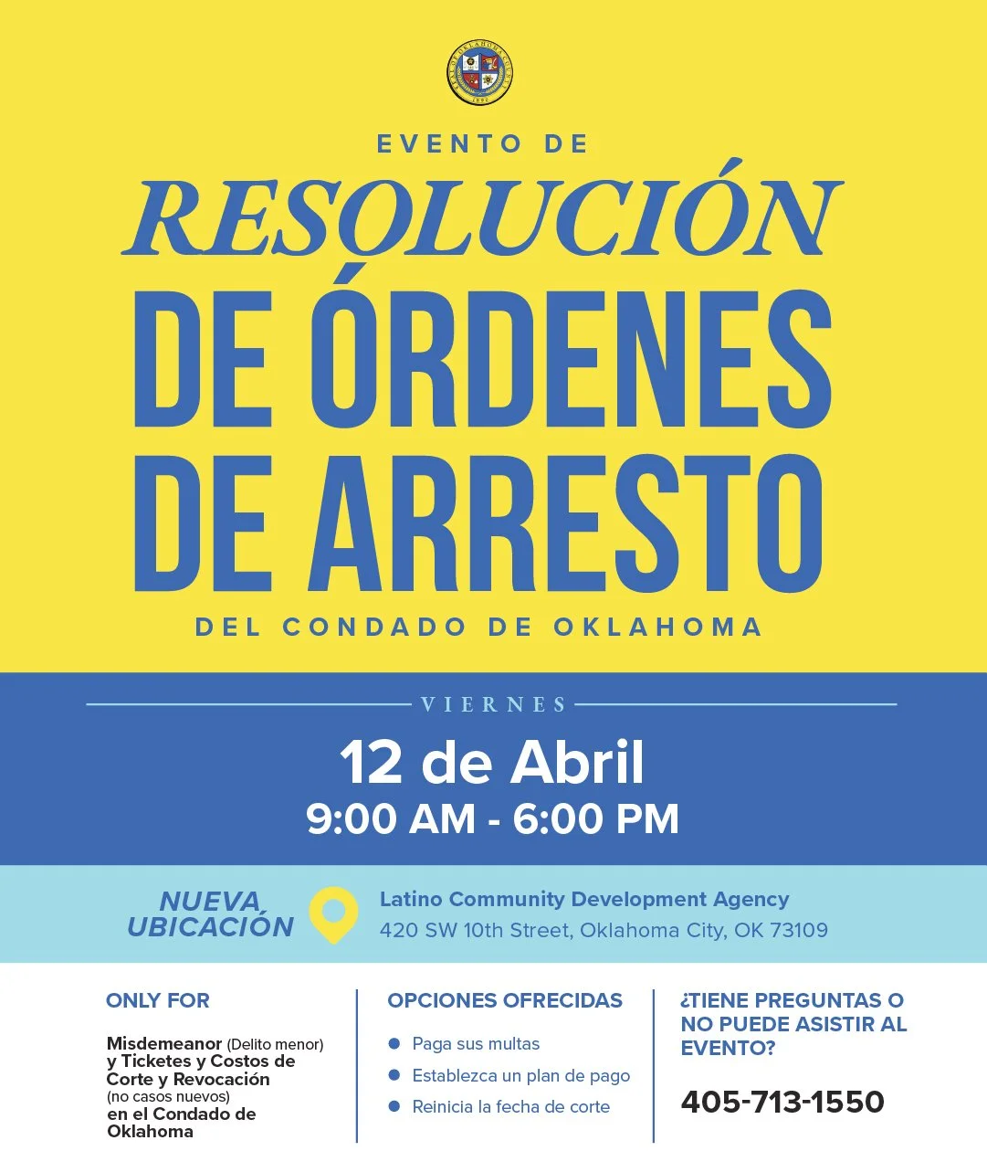 Oklahoma County Warrant Clearing Event April — Oklahoma County