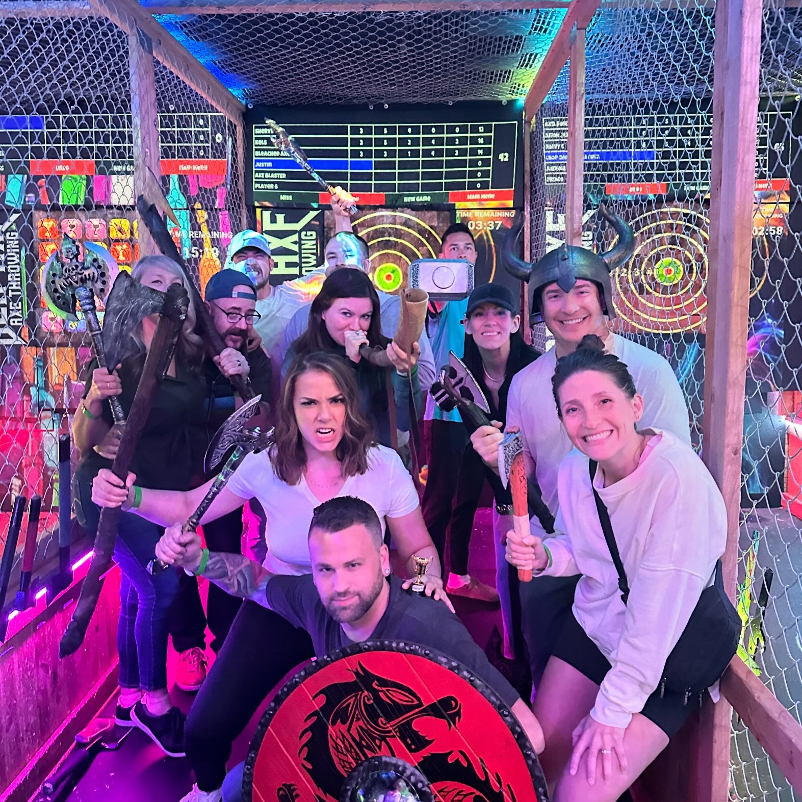 Squad goals right here ✅ Make your birthday axe-ceptional and unforgettable! Book now at Seaaxe.com! #axethrowing #seattle #seaaxe