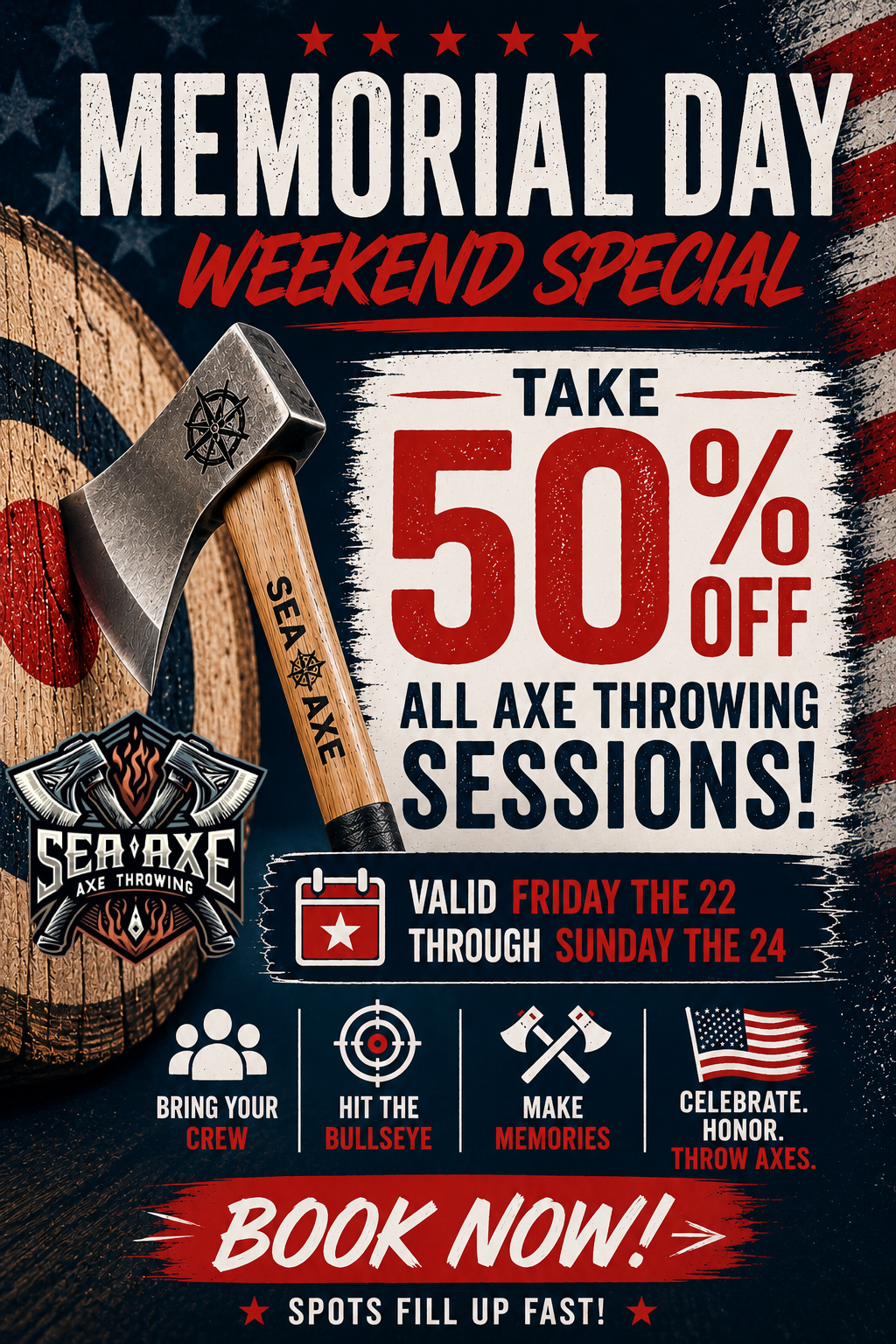 Memorial Day Weekend 50% Off Axe Throwing