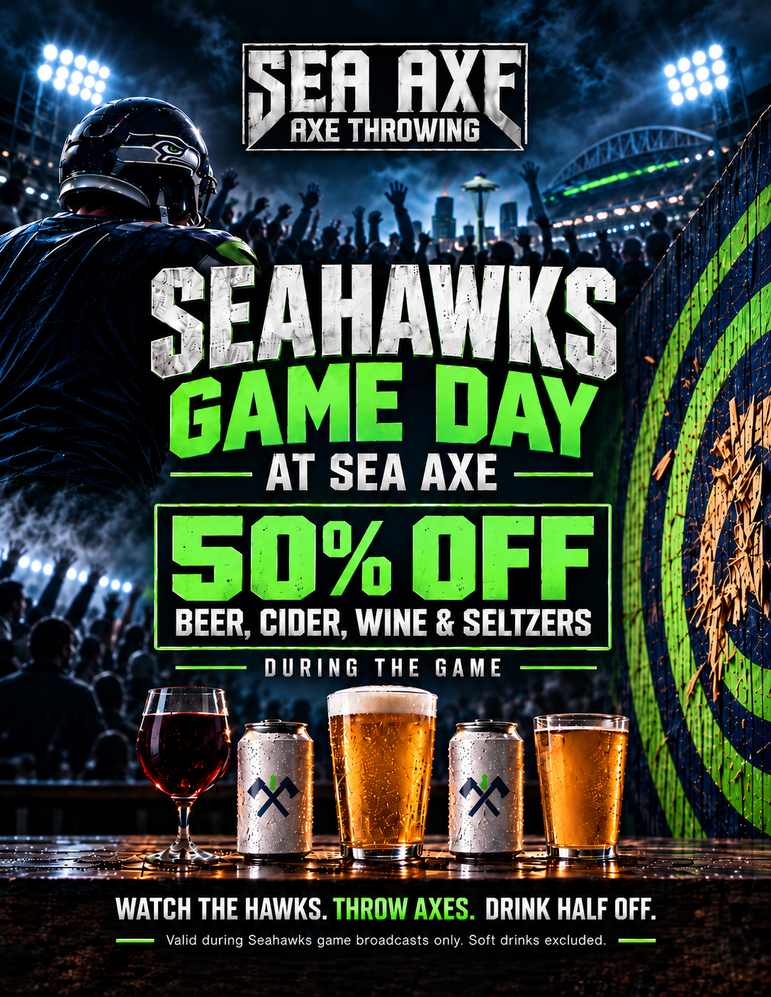 Seahawks Game Day at Sea Axe: Seahawks at Cardinals + 50% Off Drinks