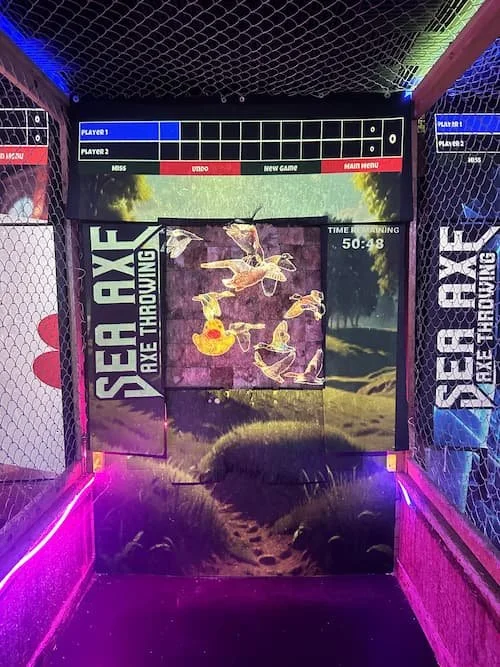 An axe throwing duck hunt game