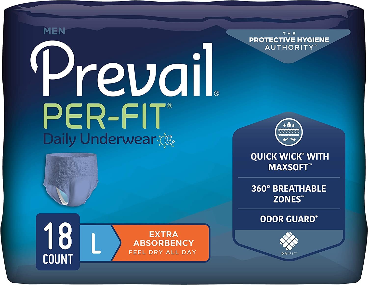 Prevail Per-Fit Incontinence Protective Underwear for Men, Extra Absorbency  — Integrated Health Products