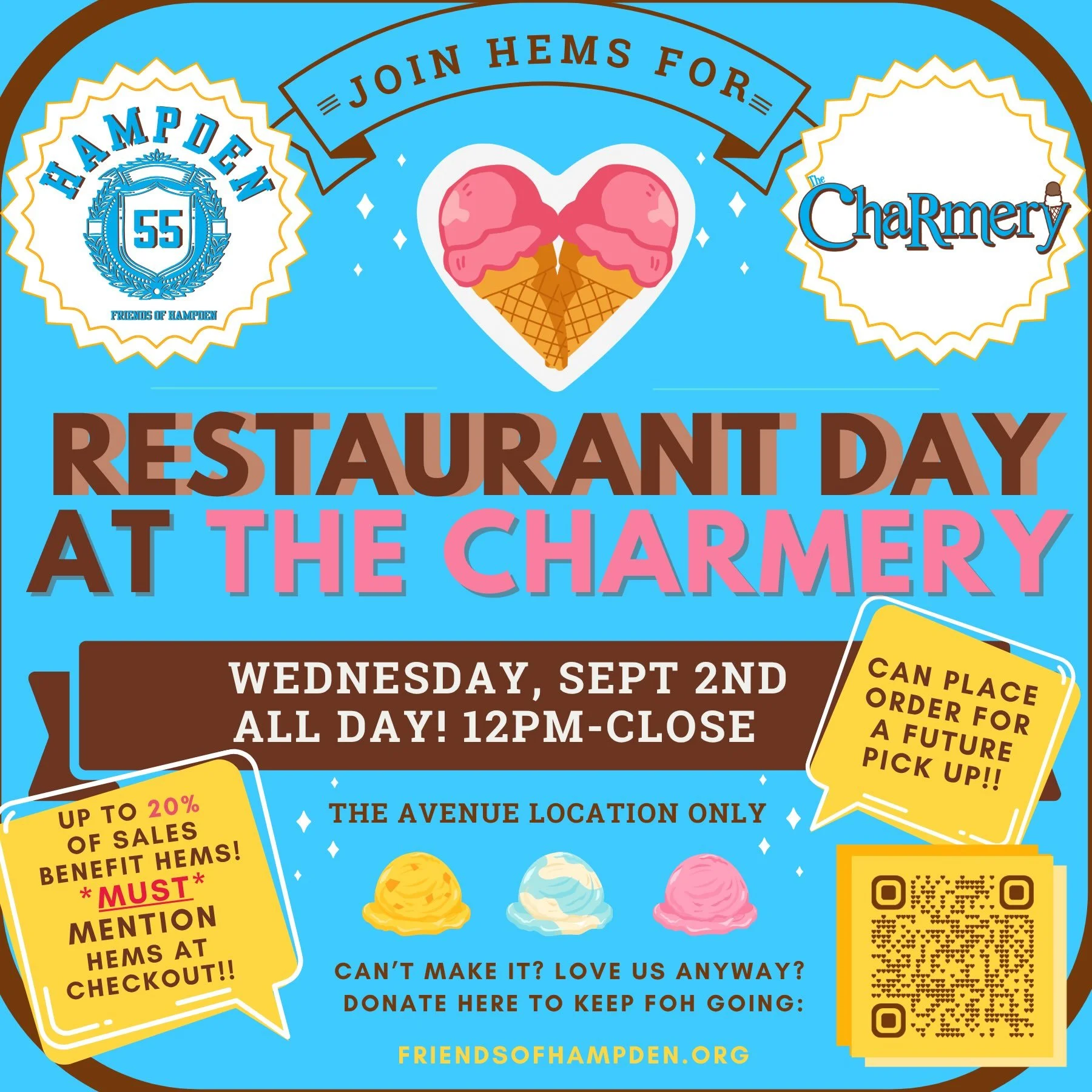 Our next big event is at The Charmery. On Wednesday, September 2, purchases made at the Charmery on the Avenue in Hampden with passwords like &ldquo;Hampden School&rdquo; or &ldquo;This is for that school thing&rdquo; will contribute a portion to Fri