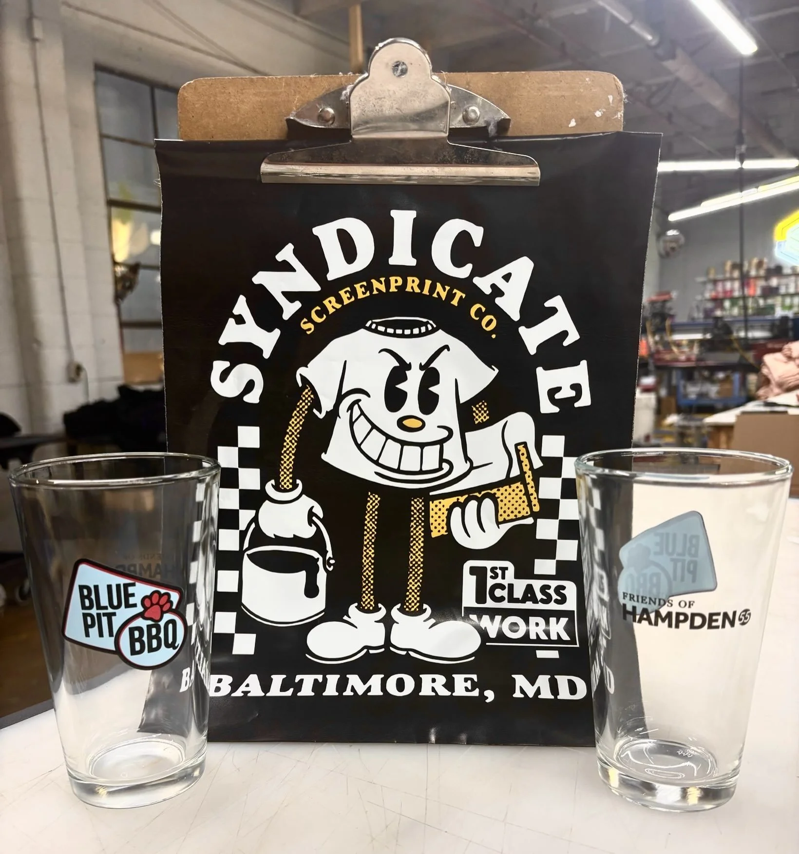Getting ready for our @bluepitbbq Restaurant day on Wednesday September 23!!! The first 50 dine-in orders will get a limited edition Blue Pit x FOH pint glass. Glasses were printed at Syndicate Screenprint Co. @syndicatescreenprintco right here in Ha