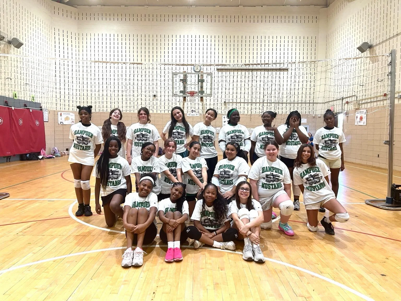 Introducing the Hampden Middle School Volleyball team! Thank you Friends of Hampden 55 for securing the sponsorship from Roland Slate Service @rolandslateservice to provide our team shirts, jerseys, and shorts. GO MUSTANGS!