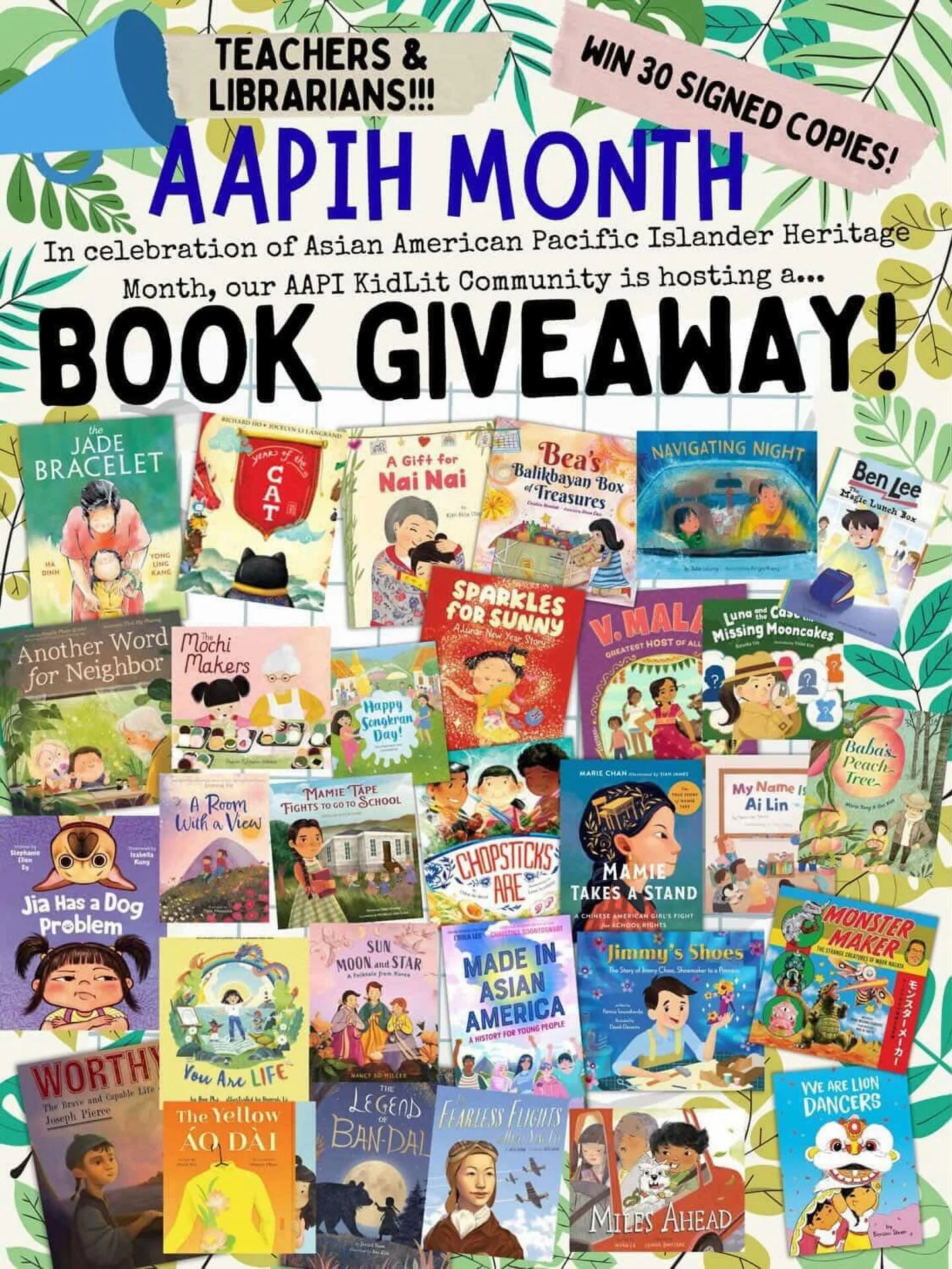 🎊 Happy Asian American Pacific Islander Heritage Month, teachers and librarians!  To celebrate, I have teamed up with my fellow AAPI author and illustrator friends to gift ONE lucky teacher/librarian this extensive collection of AAPI books for their