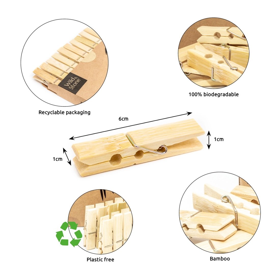 Wooden Clips Bamboo Cloth Pegs Set Of 20 Clips