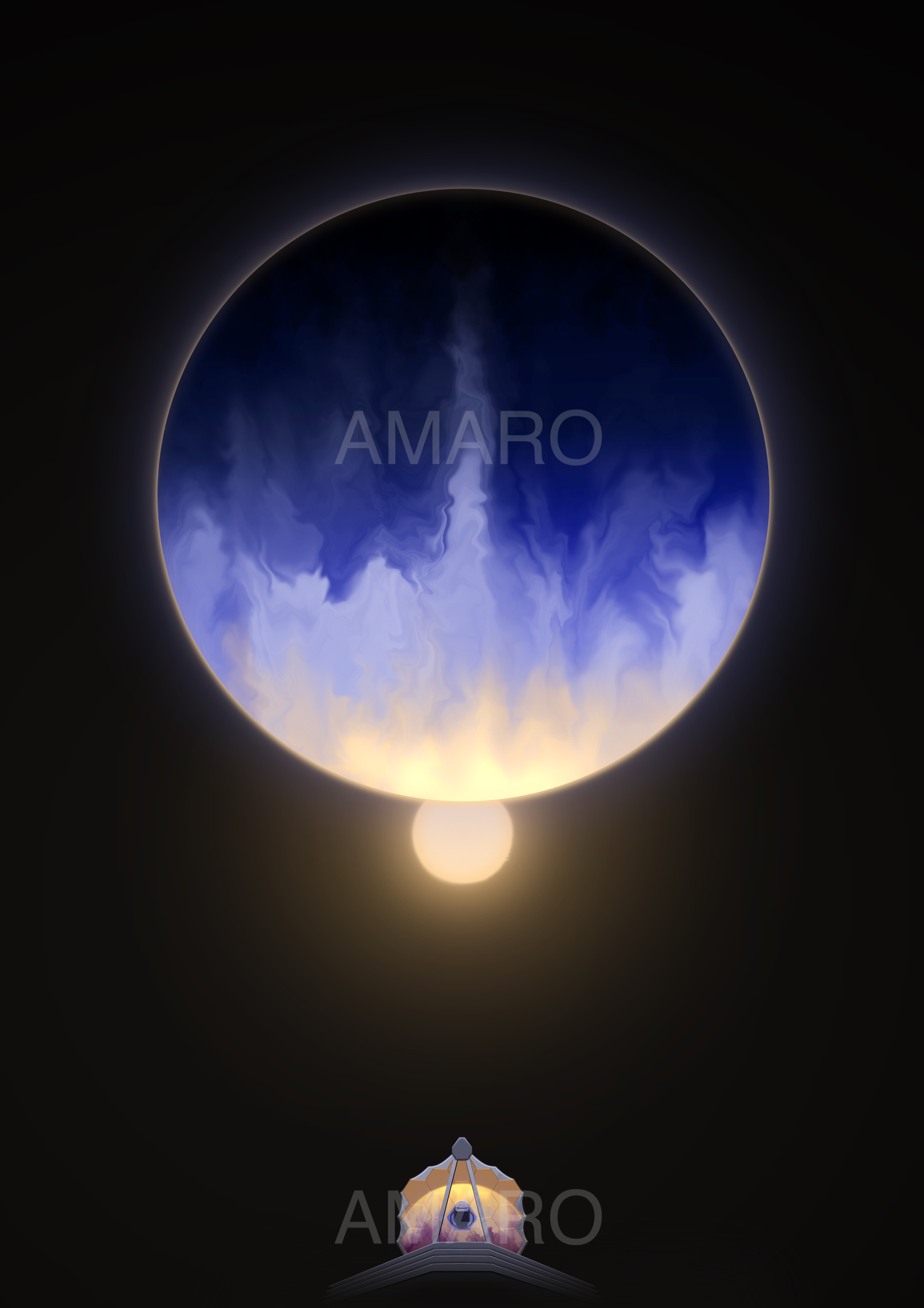 Illustration of James Webb Space Telescope Observing WASP-107 b. Commissioned as cover art for Nature Astronomy.