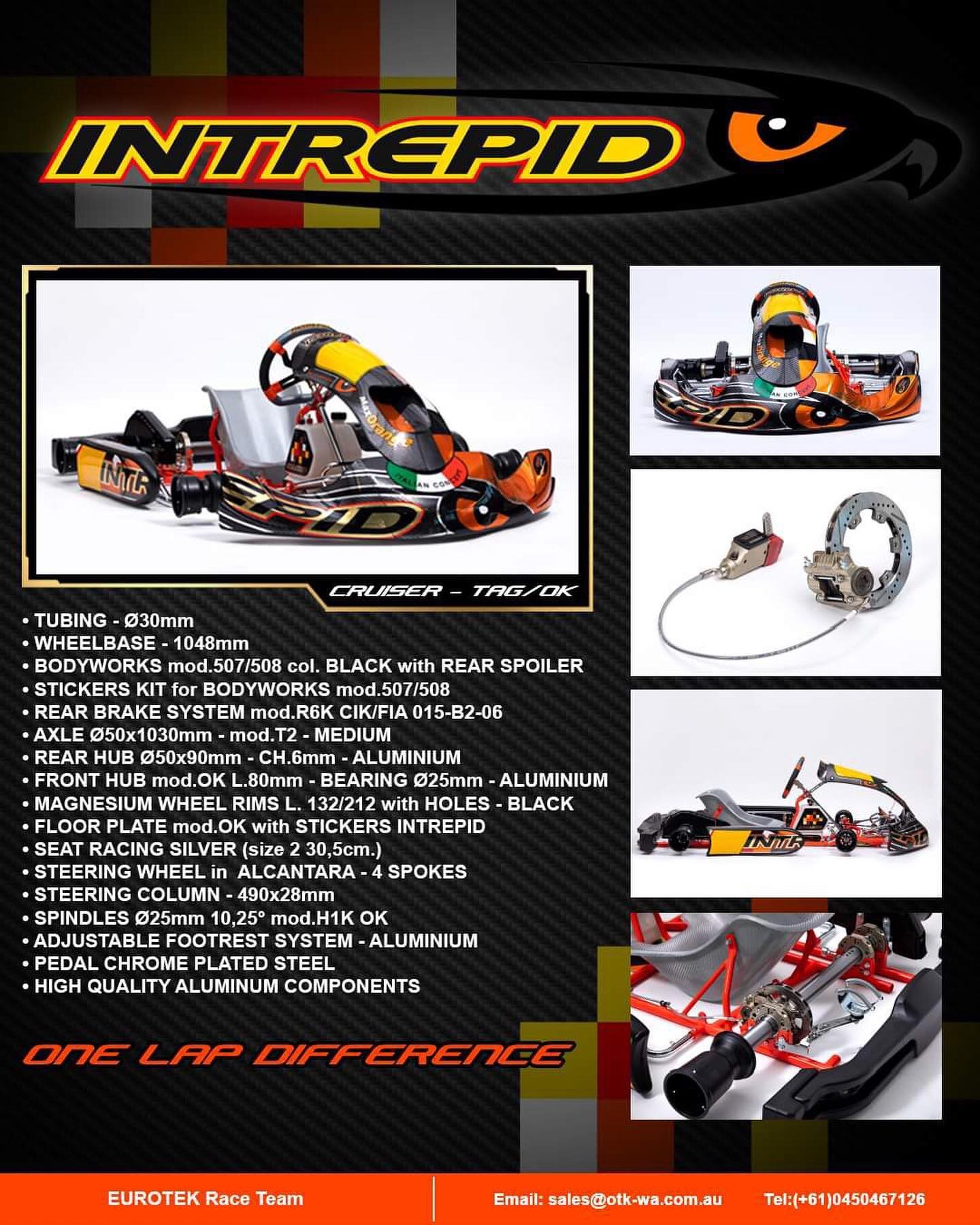 Intrepid Cruiser MS3 suitable for all Direct Drive classes including TAG, KA3, KA2 available for Nationwide delivery for $6,595.00 inc. GST

Order online at www.eurotek.racing via e-mail or give us a call on 0450 467 126.