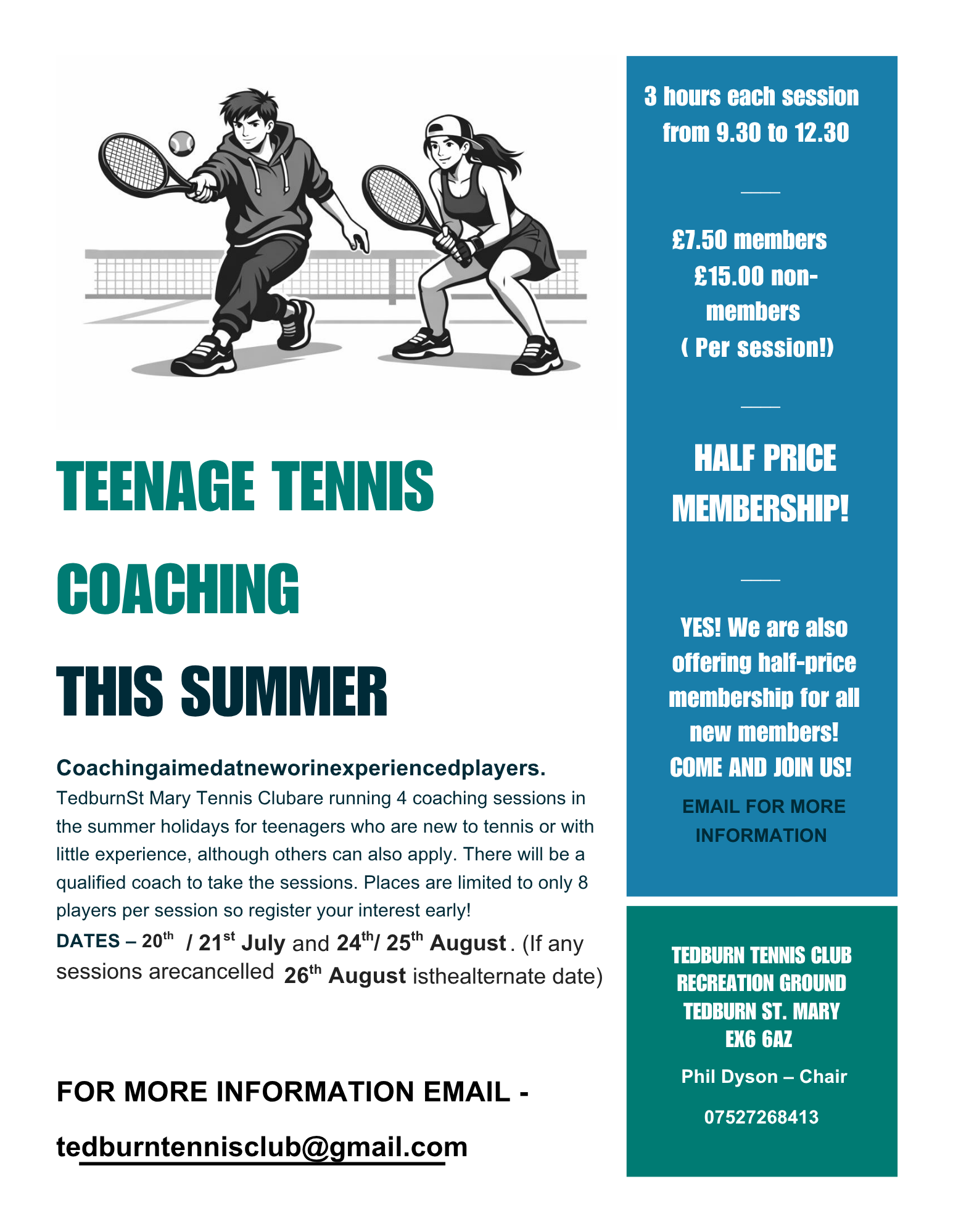 Tedburn Tennis Club - Teenage Tennis Coaching 2026