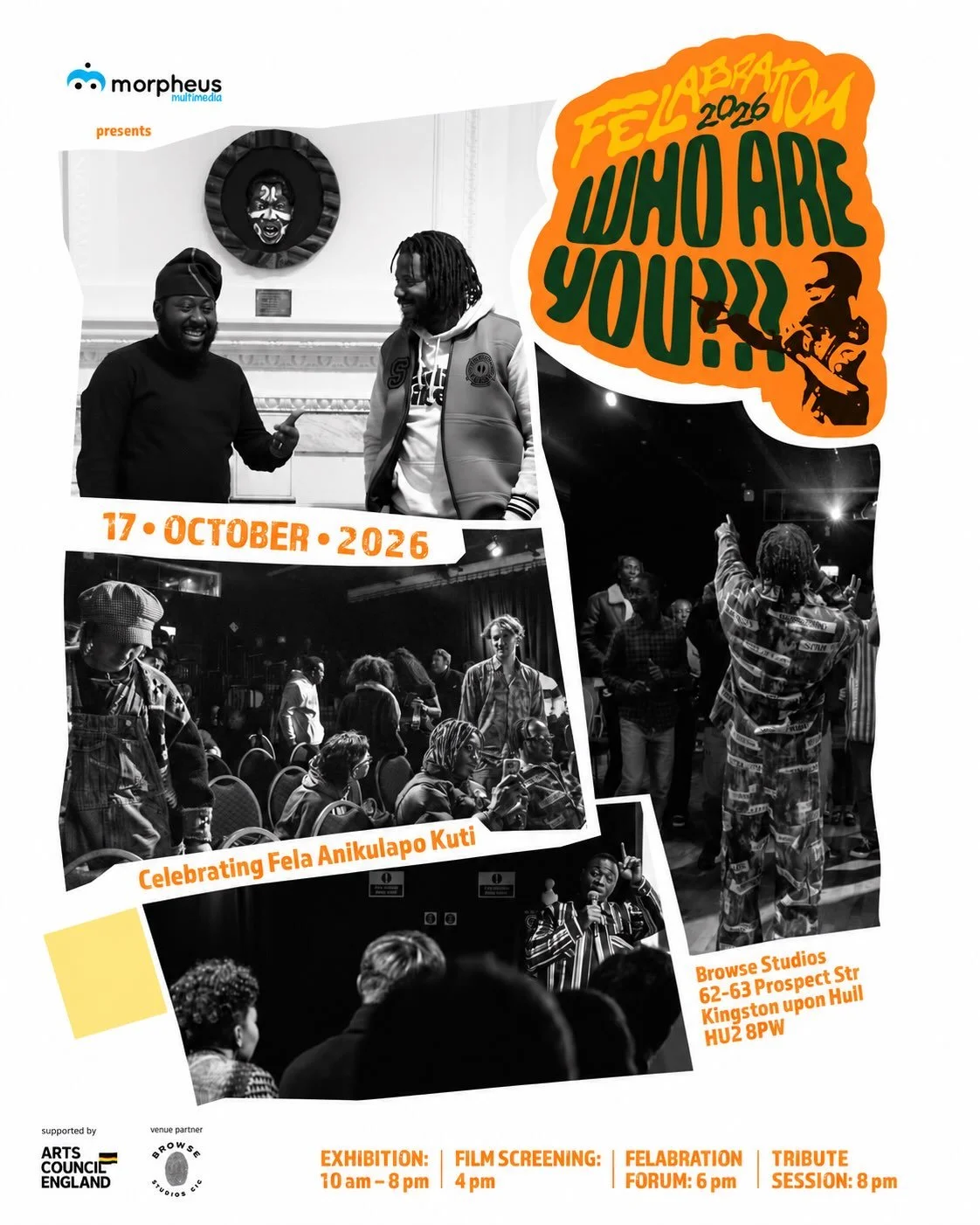 BLACK HISTORY MONTH AT BROWSE STUDIOS.

On Saturday 17th October,  #FelebrationHull returns for its third year, celebrating the life, music, ideas and legacy of @felakutiofficial 

This year&rsquo;s theme is WHO ARE YOU? - looking at identity, herita