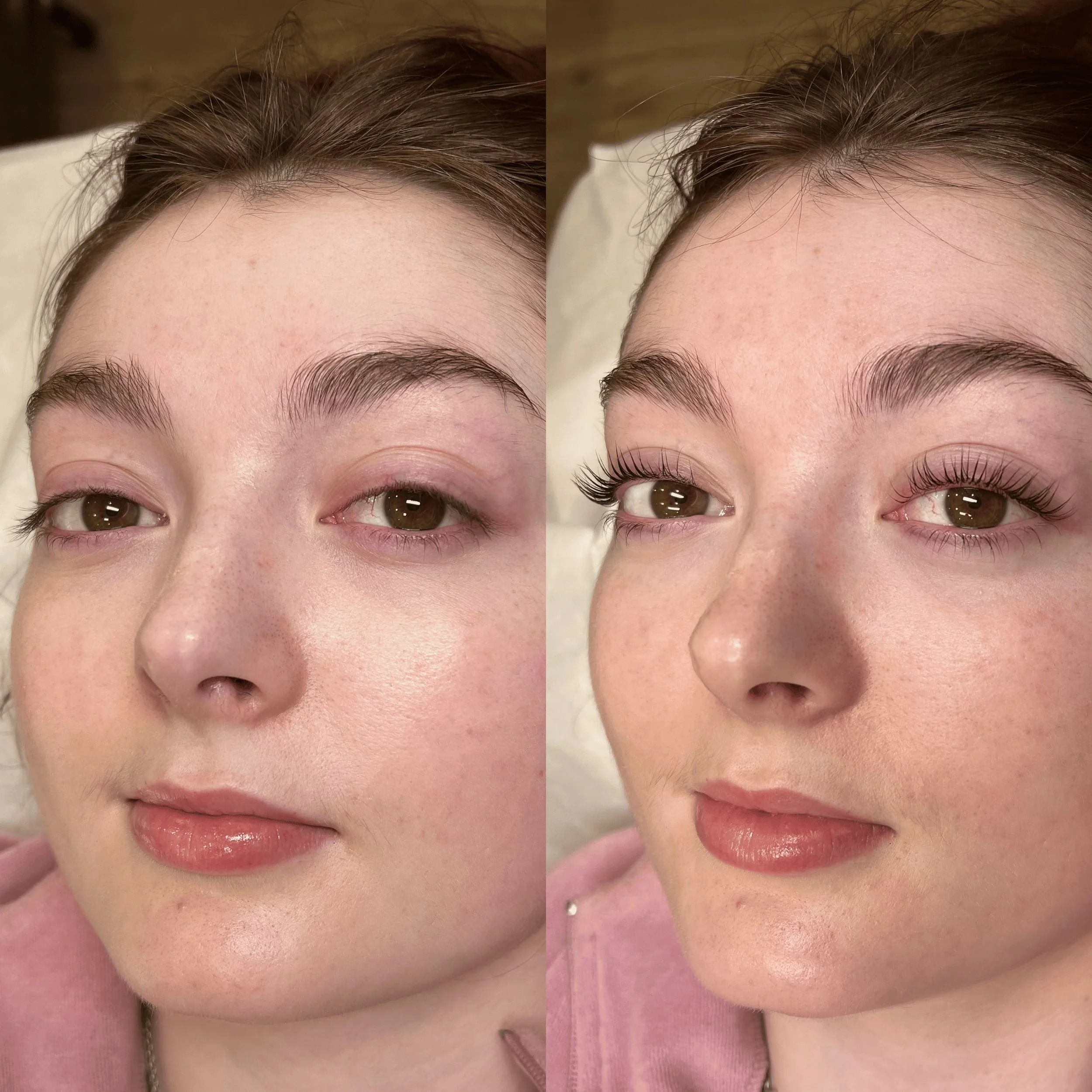 Before and after LVL lash lift and tint in Surbiton, Surrey: longer-looking, curled lashes with no mascara or extensions