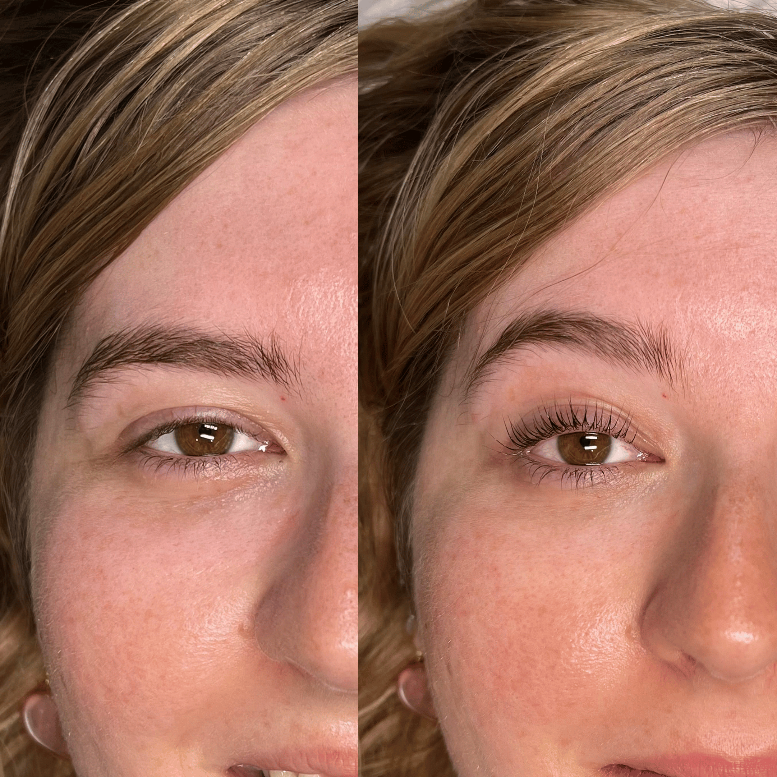 LVL lash lift and tint in Surbiton, Surrey: before and after on natural lashes, lifted and tinted with Nouveau Lashes LVL
