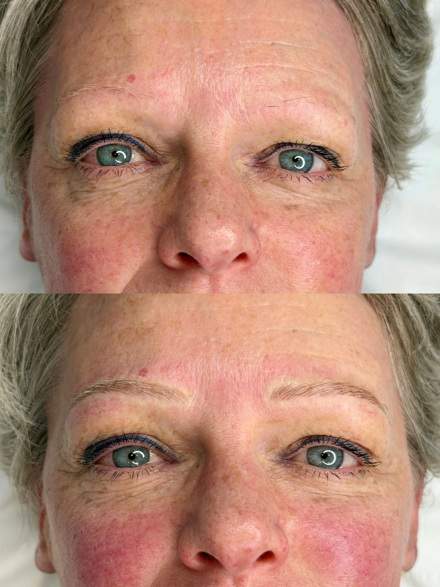Healed microblading result six weeks after treatment at the Surbiton studio, showing soft, even brows.