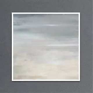 A soft, misty seascape in calming greys and neutrals, offering a quiet horizon and a peaceful, atmospheric sense of space.