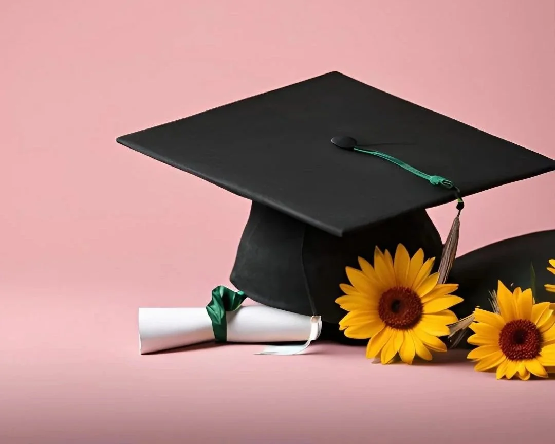 graduation cap and flowers