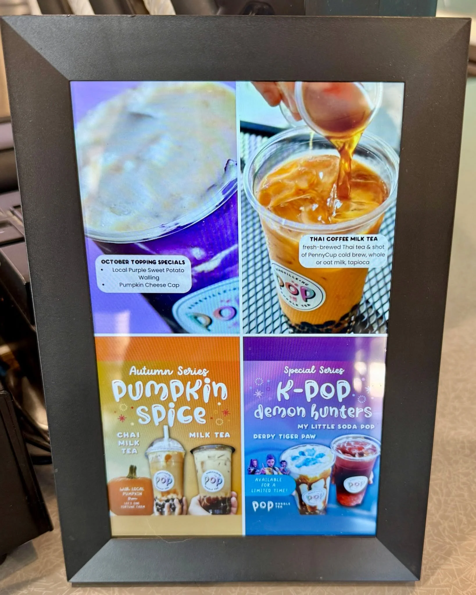 Our #MilkTeaMonday, Monthly, and Seasonal Specials can now be found on the digital picture frame by the register (no longer on the far right TV in-store). You can also order them ahead and skip the line by using our Online Store. 
Here is what we ar